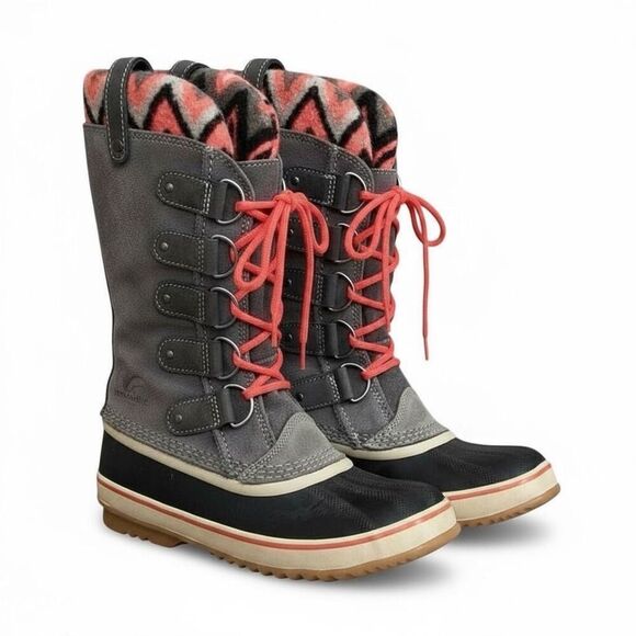 Sorel Joan Of Arctic Knit II Waterproof Rain Snow Winter Boots Gray Pink Size 8.